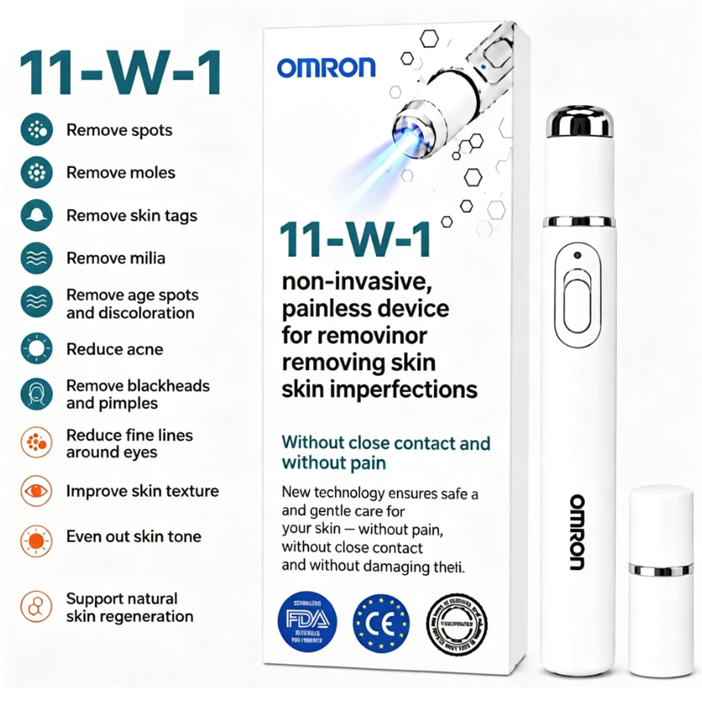 Omron™ 2026 next-generation multi-functional skincare pen—a professional solution for removing moles and imperfections. Non-invasive, pain-free technology for healthier, radiant skin. Made in the USA.