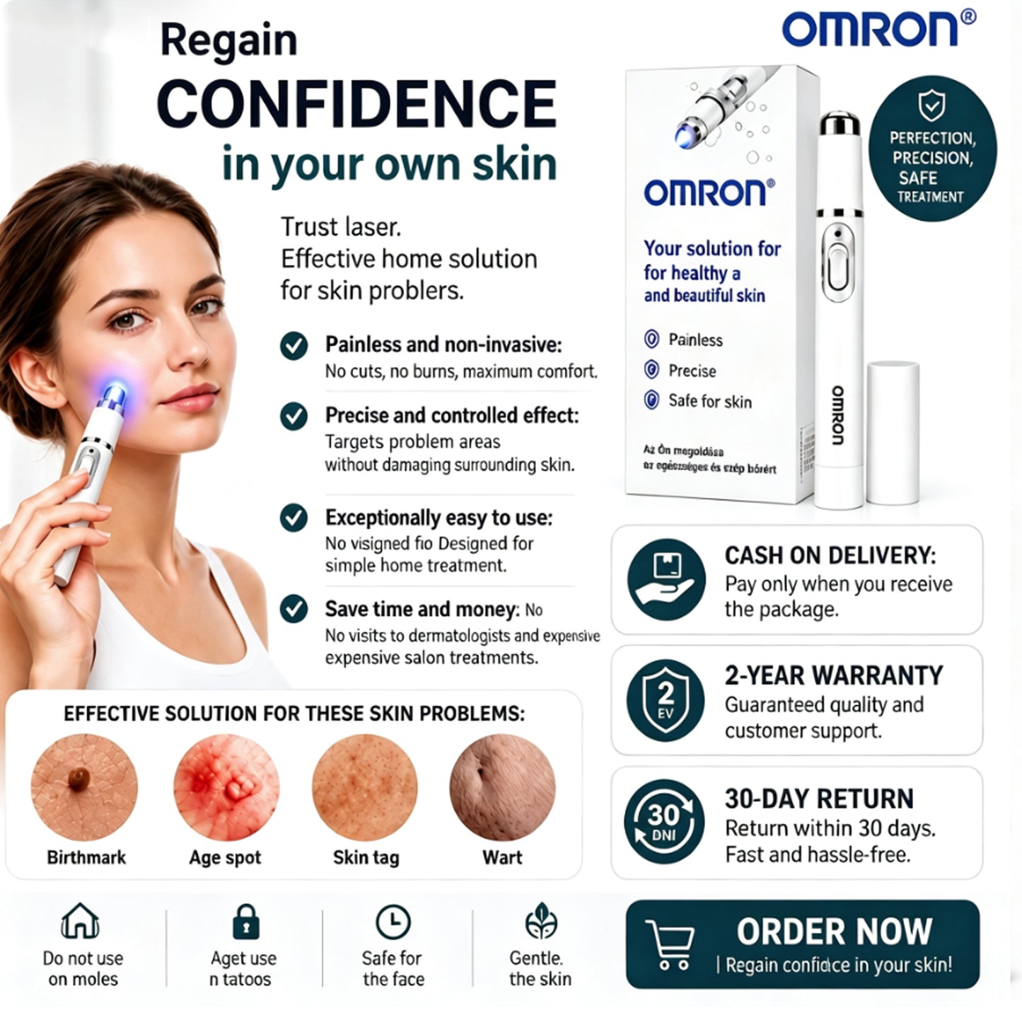 Omron™ 2026 next-generation multi-functional skincare pen—a professional solution for removing moles and imperfections. Non-invasive, pain-free technology for healthier, radiant skin. Made in the USA.