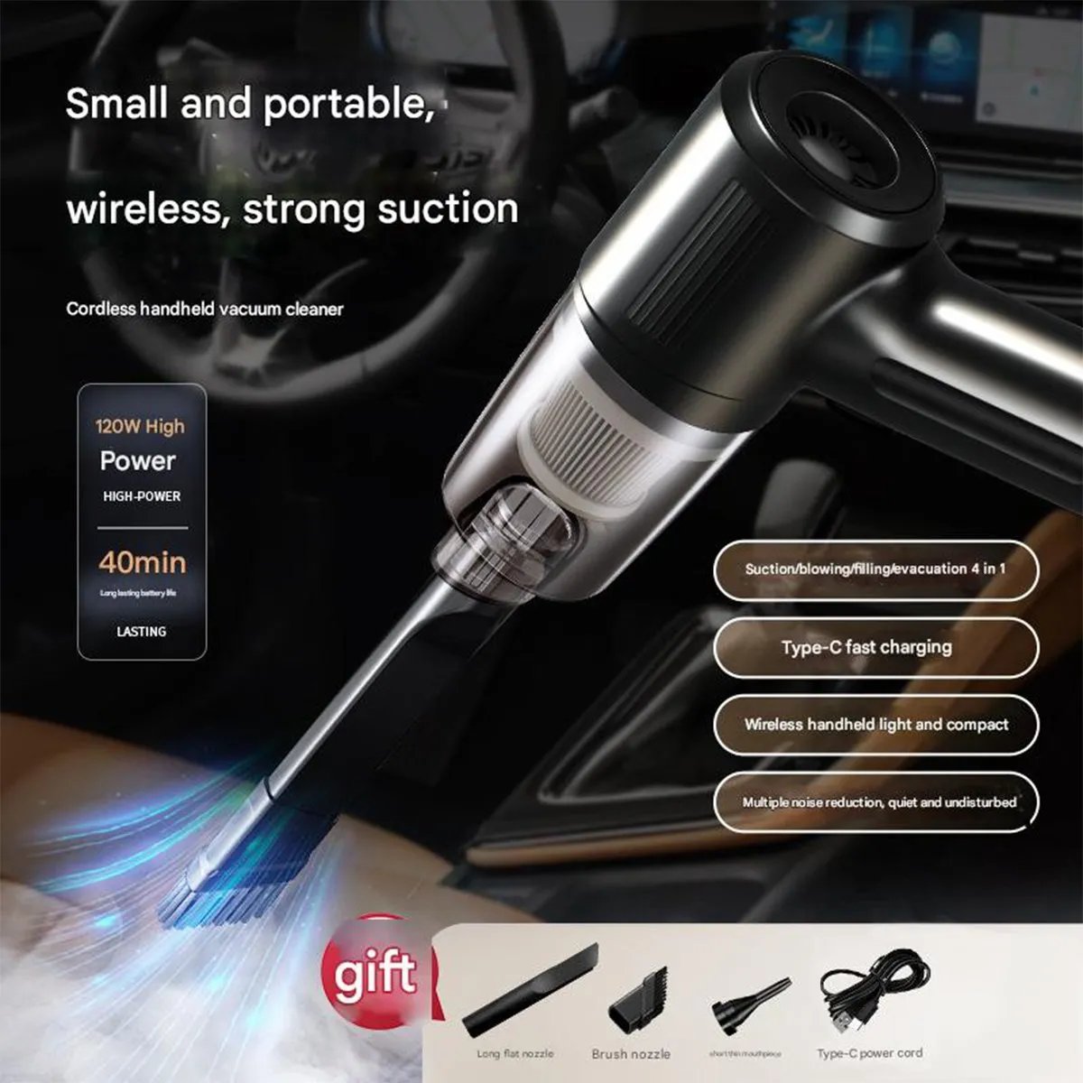 🔥Wireless  Handheld Car Vacuum Cleaner Portable Cordless , Vacuum Cleaner with Multi-Nozzles