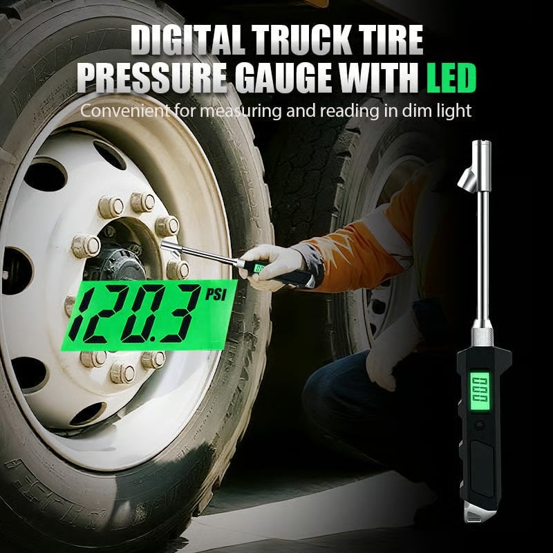 Digital Tire Pressure Gauge 230 PSI Heavy Duty Dual Head Stainless Steel Made for Truck and RV with Backlit LCD and Flashlight Car Accessories