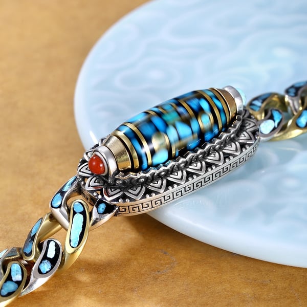 Turquoise Six-character Mantra Nine-eyed Dzi Bead Bracelet