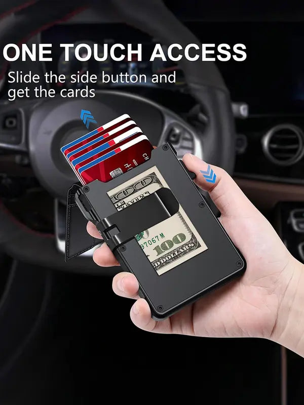 🔥Last Day 49% OFF🔥Wallet for Men - with Pop Up Aluminum Case Money Clip Slim Leather Slots Credit Card Holder RFID Blocking Bifold Minimalist Wallet