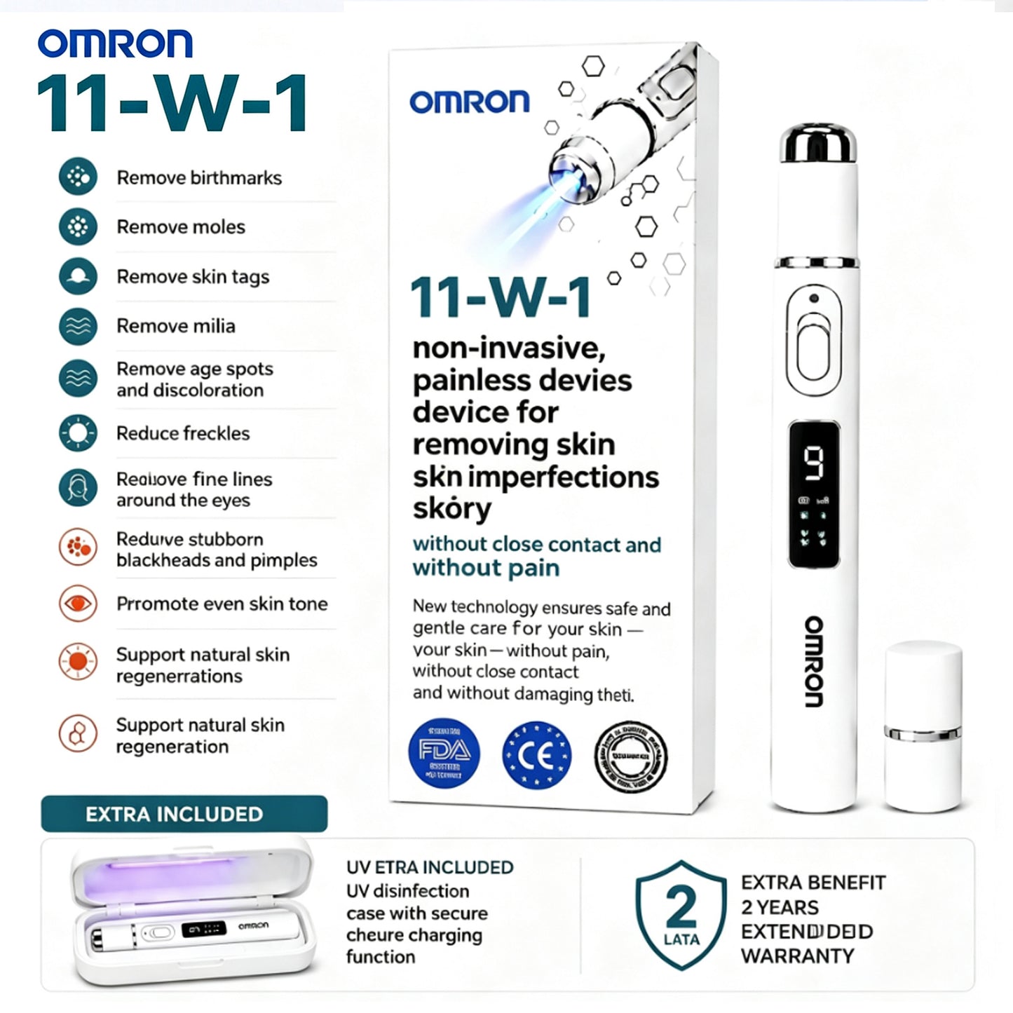 Omron™ 2026 next-generation multi-functional skincare pen—a professional solution for removing moles and imperfections. Non-invasive, pain-free technology for healthier, radiant skin. Made in the USA.