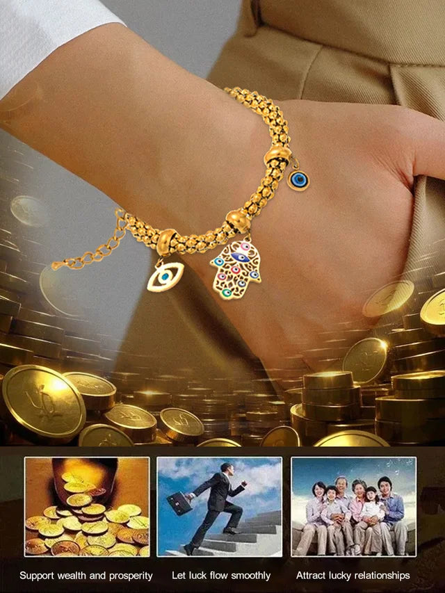 🤑[Wealth fortune protection code]💲 Fatima NINE-EYED DZI BEAD BRACELET