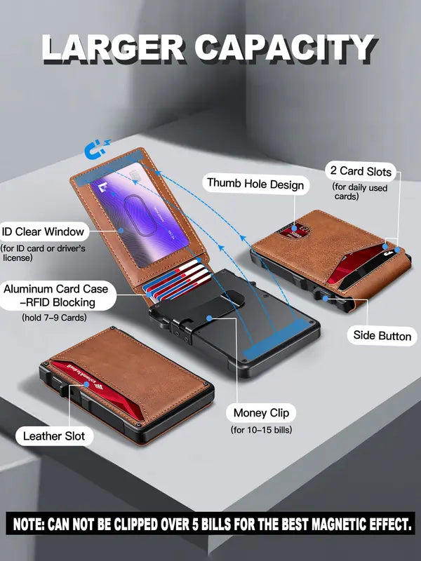 🔥Last Day 49% OFF🔥Wallet for Men - with Pop Up Aluminum Case Money Clip Slim Leather Slots Credit Card Holder RFID Blocking Bifold Minimalist Wallet