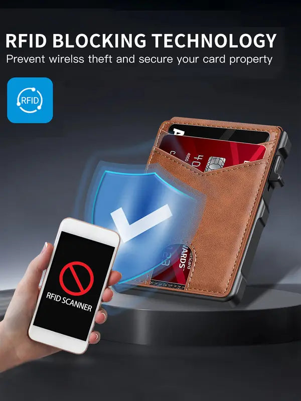 🔥Last Day 49% OFF🔥Wallet for Men - with Pop Up Aluminum Case Money Clip Slim Leather Slots Credit Card Holder RFID Blocking Bifold Minimalist Wallet